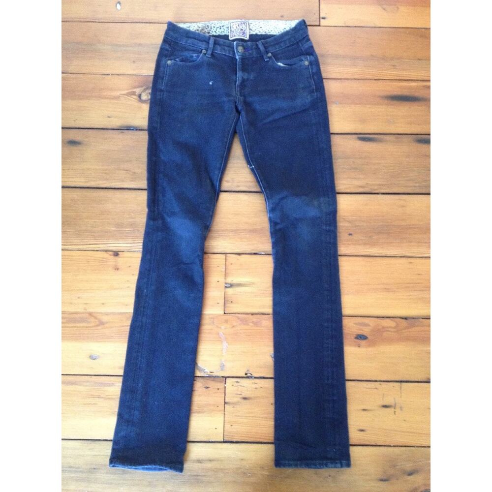 Rich & Skinny Slim Straight Leg Black Dark Denim Womens Jeans Distressed 25 USA